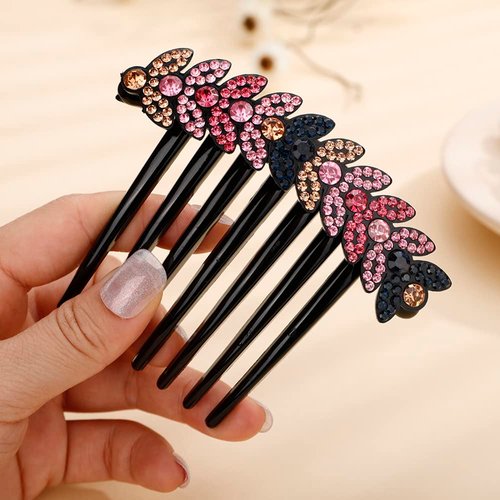 Jumwrit Rhinestone Wedding Hair Comb Colorful Fish Shape Hair Comb Slide Clip Headpiece Big Bride Black Acrylic Hair Side Comb Vintage Bridal Hair Jewelry for Women and Girls(Style 1)