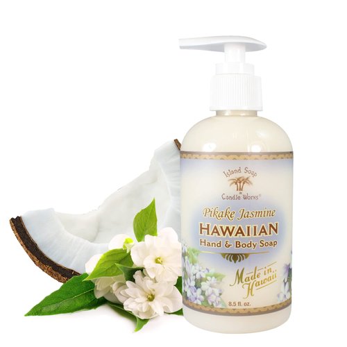 Island Soap & Candle Works Botanical Liquid Hand Soap - Vegan Hand Soap for Men and Women - Luxury Skincare for Bathroom - Hawaiian Gifts for Sensitive Skin - Pikake Jasmine - 8.5 Ounce Bottle