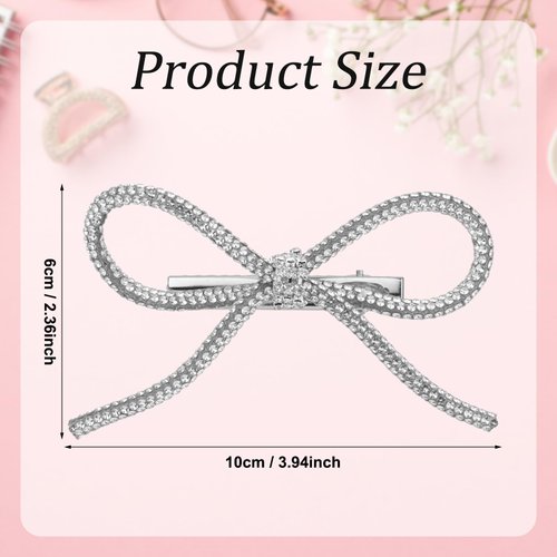 2pcs Bow Hair Clips, Silver Rhinestone Crystal Bowknot Clips Stylish Rhinestone Bow Hairpin Bowknot Barrettes Hair Accessories for Women Girls