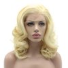 Lushy Medium length Wavy Light Blonde Wig Full Density Half Hand Tied Heat Friendly Synthetic Lace Front Wig