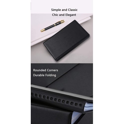 ZUFECY Business Card Organizer, Black, Faux Leather, 120 Cards, 20 Pages, Portable, Durable, Easy to Use