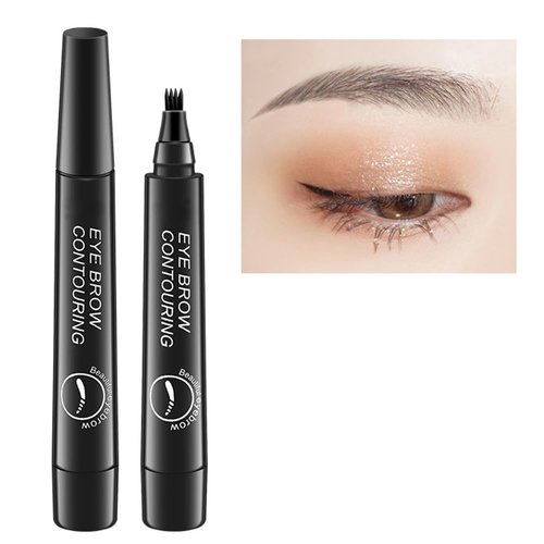 Microblading Eyebrow Pen - Eyebrow Pencil Magical Upgraded Eye Brow Pencils for Women with 4 Fork Tip & Spoolie Brush for Natural-Looking Hair-Like Defined Brows, Last All-Day (Black)