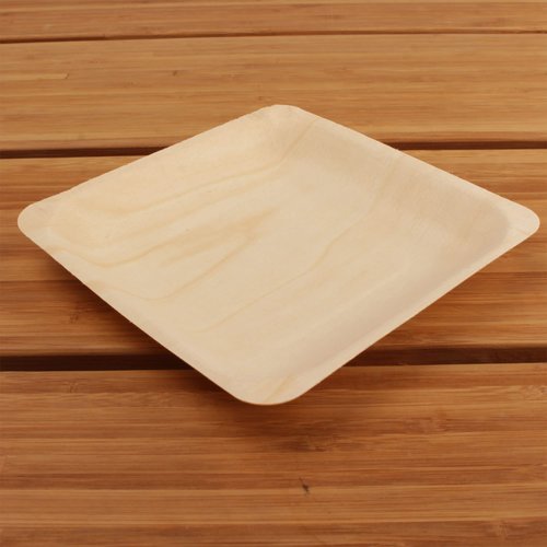 BambooMN - 5.5" x 5.5" x 0.78" Disposable Wood Square Plates/Dishes - 100 Pieces