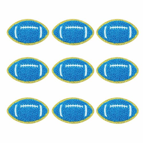 SaktopDeco 9 PCS Blue Football Patch Gold Edges Football Iron On Patches Sew On Chenille Embroidery Patches for DIY Decoration Clothes