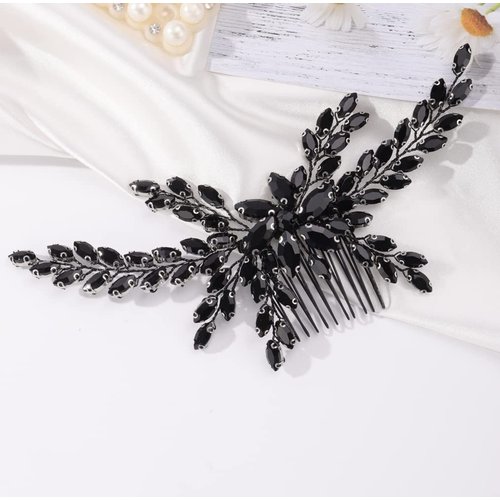 Missgrace Women Handmade Gothic Black Full Rhinestones Side Hair Comb Prom Party Special Occasion Punk Headpiece Black Women Rhinestones Hair Accessories for Women Gilrs (Black 4)
