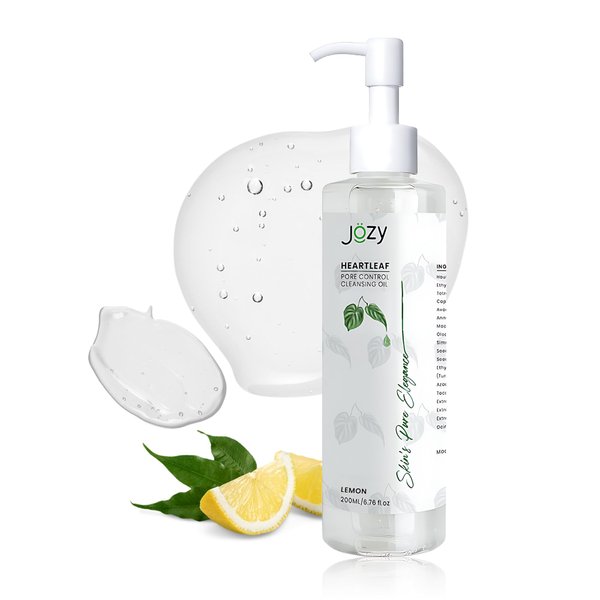 Jozy Heartleaf Pore Control Cleansing Oil, Makeup Remover, Blackhead Remover Facial Cleanser Oil with Lemon Fragrance, Gentle Hydrating Oil Cleanser for Face, Korean Skin Care 6.76 Fl Oz (200 ml)