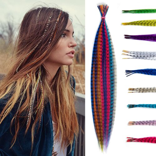 SARLA Synthetic Feather Hair Extensions Kit 16 Inch 50 Pcs I-tip Hair Feathers for Girls Women 10...