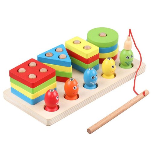 AUKKA Educational Wooden sorter, Montessori for Kids, Color and Shape Training, Motor Skills Development, Fishing with a Fishing Rod, Early Development, Gift for Toddlers 3-5 Years