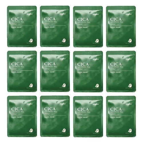Innerest SKIN627 Bulk 12PK Face Masks Skincare, Korean Skincare, Facial Mask, Sheet Masks Korean (12PK Cica with Green Tea)