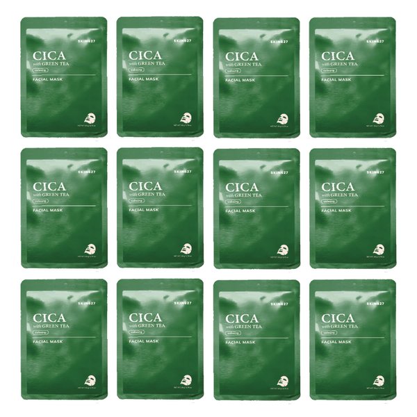 Innerest SKIN627 Bulk 12PK Face Masks Skincare, Korean Skincare, Facial Mask, Sheet Masks Korean (12PK Cica with Green Tea)