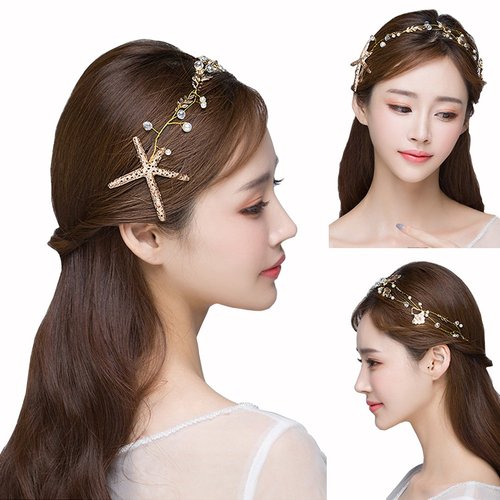 Scala Boutique Starfish Hairpins Wedding Wedding Hair Accessories Gold-tone Flower Bridal Hair Pearl Jewelry Comb Hair Pins Bridal Accessories (Gold)