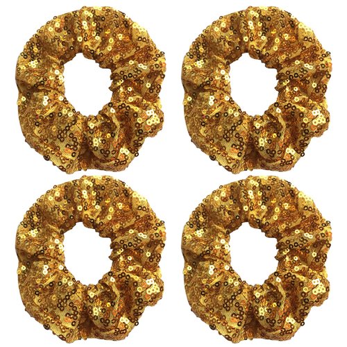 4 Pcs Sparkle Sequin Hair Scrunchie Hair Bobbles Metallic Elastics Ponytail Holders Hair Wrist Ti...
