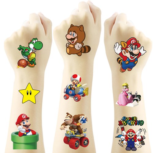 40pcs Mario Temporary Tattoos for Girl, Mario Birthday Party Favors, Funny Cartoon Game Mario Decoration Sticker Gifts for Kids Home Activity Class Prizes Carnival Christmas Rewards