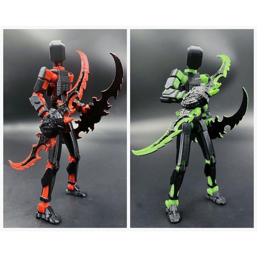 T13 Action Figure Set (Assembly Completed), 3D Printed Multi-Jointed Movable Titan 13 Lucky Dummy 13 Mobile Robot, Nova 13 Action Figures Desktop Decorations for Game Lovers Toy (Black Red Green）