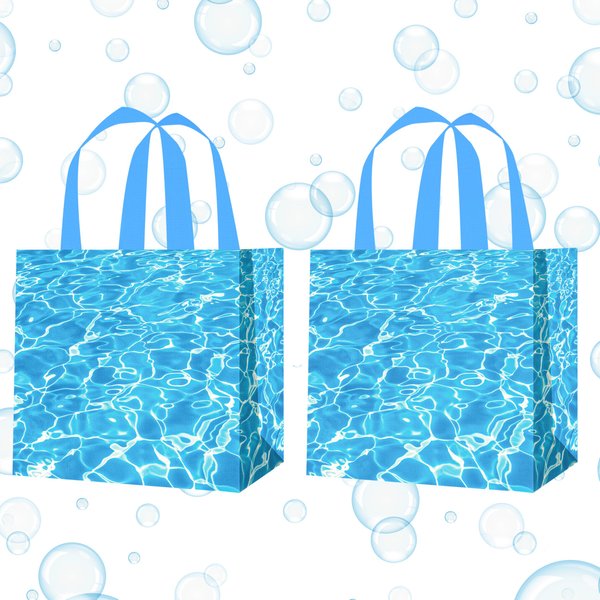 C L cooper life 12pcs Ocean Wave Gift Treat Bags with Handles Summer Beach Pool Party Grocery Shopping Bags Under The Sea Theme Non-Woven Bag for Ocean Birthday Party Baby Shower Supplies