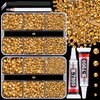 Resin Jelly Rhinestones for Crafting with B7000 Jewelry Glue, 2 Boxes Gold Flatback Crystals with 2Pcs 10ml Glue, Bedazzling Non Hotfix Gems for DIY Tumblers Clothing Shoes Manicure
