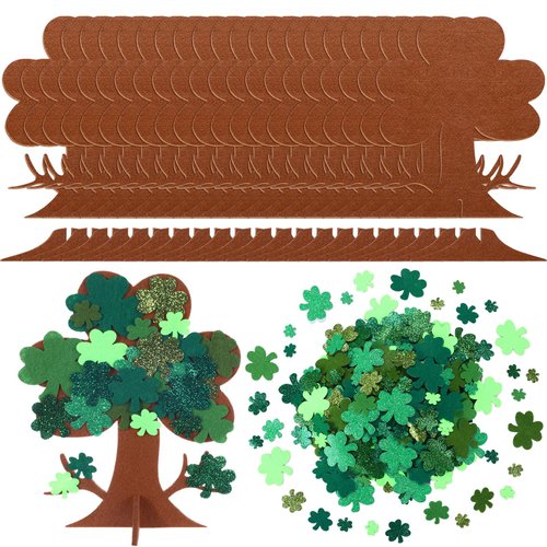 Chuangdi 424 Pcs St. Patrick's Day Foam Craft Kit Shamrock Tree Foam Stickers Adhesive Foam Glitter Shamrock Shaped Stickers for St Patrick's Day Family Activities Art DIY Party Decorations