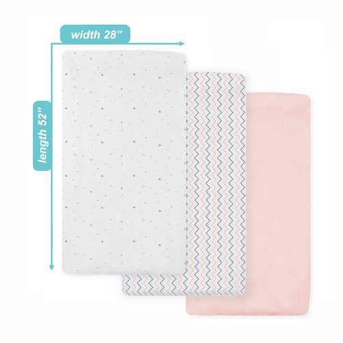 American Baby Company 3 Pack Fitted Crib Sheets 28" x 52", Soft Breathable Neutral 100% Cotton Jersey Sheet, Blush Pink Star/Zigzag, for Boys and Girls, Fits Crib and Toddler Bed mattresses