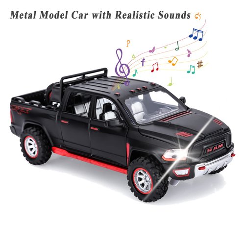 SASBSC RAM 1500 Toy Trucks for Boys Age 3-8 Pickup Truck Toys for 3 4 5 6 7 8 Year Old Kids Diecast Trucks with Light and Sound Metal Toy Cars for Kids Birthday (Black)