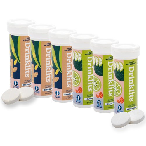 Drinklits Ginger Lime & Lemon Lime Electrolyte Hydration Tablets (6) Tube Bundle | Daily Sports Drink – 0g Sugar – Great Taste | 60 Servings - 10 Tablets Per Tube