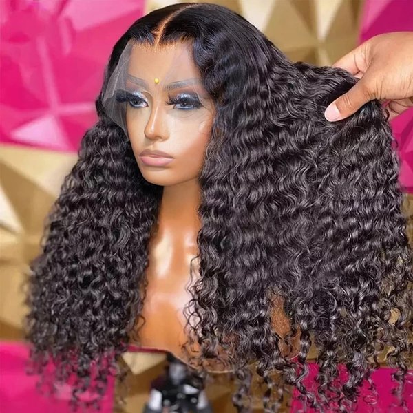 SUNTU Hair Water Wave Lace Front Wigs Human Hair 180% Density Pre Plucked with Baby Hair 13x4 HD Transparent Water Deep Curly Human Hair Lace Front Wigs For Black Women (16inch)