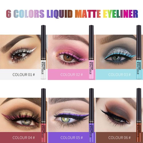 UNIQUE2U Matte Liquid Eyeliner 6 Pieces 6 Colors Professional Bright-colored Long Lasting Waterproof Eyeliner Eye Liner Pen Set, Best Liquid Eyeliner