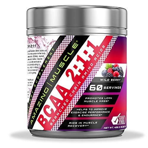 Amazing Muscle BCAA 2:1:1 Branched Chain Amino Acids Supplement | 6000 Mg Per Serving | 60 Servings | Wild Berry Flavor