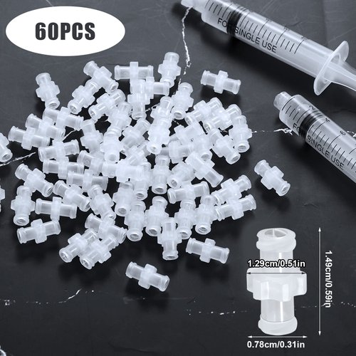 60pcs Syringe Adapter, Female Luer Lock Syringe Luer Lock Connector to Syringe Coupler Adapter Luer Lock Connector Kit