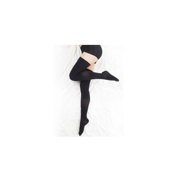 BriteLeafs Opaque Thigh High Compression Stockings Firm Support 20-30 mmHg, Stay-Up Lace Top, Silicone Band, Profssional Grade Graduated Compression - Black, Medium, Closed Toe
