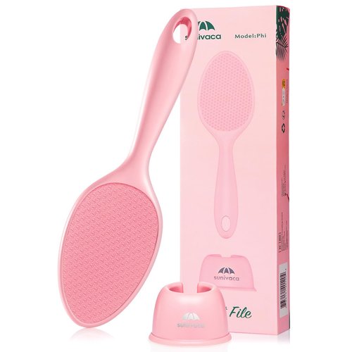Sunivaca Glass Callus Remover Foot File for Feet - Double Sided Feet Scrubber Dead Skin Remover Pedicure Foot File Foot Buffer 2-Sided Glass Pedicure Tools for Soft Feet, Pink