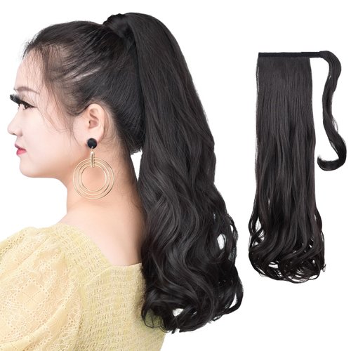HSPCYGG Wrap Around Ponytails,Clip Ponytail Extension 17&quot; 3.9 Oz Synthetic Women Dark Brown Hair ...