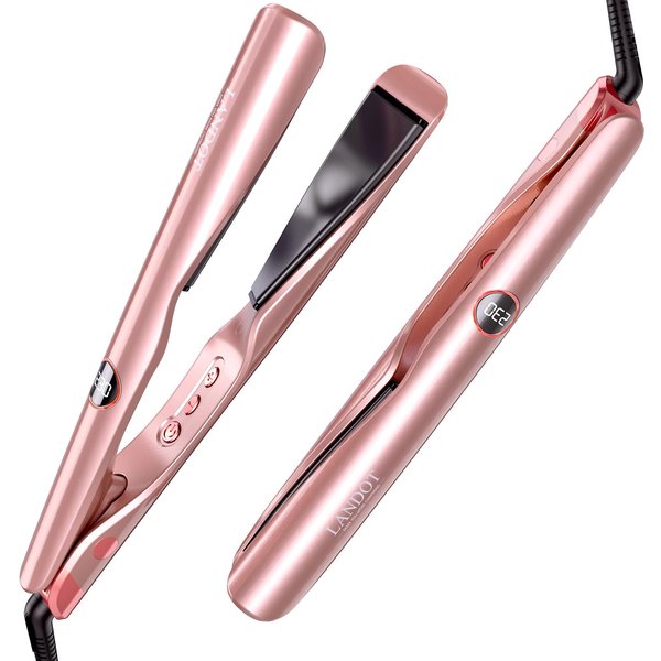 LANDOT Flat Iron Curling Iron in One - Ceramic Hair Straightener and Curler 2 in 1 - Twist Straightening Curling Iron Combo for Curl Wave Straighten Hair Pro Multi-Styler