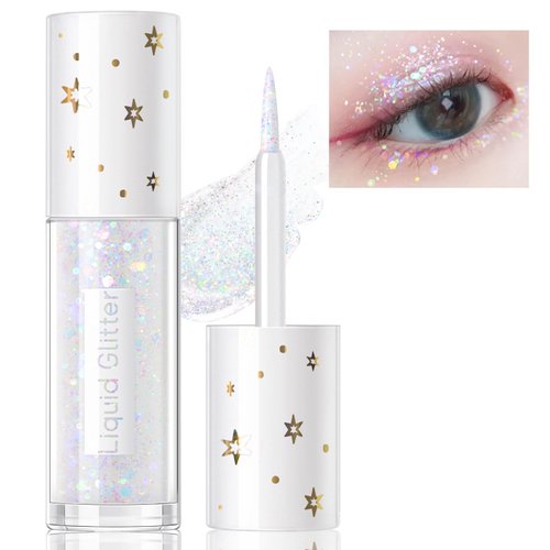HOSAILY Liquid Glitter Eyeshadow, Pigmented, Long Lasting Sparkling Shimmer Loose Glitter Glue for Crystals Eye Korean Makeup, Tear Drop Liquid Eyeshadow Makeup (01#)