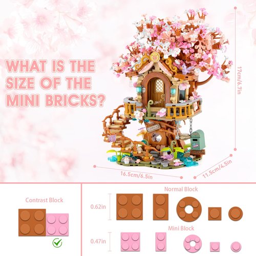 Vziimo Cherry Blossom Bonsai Tree Building Sets, Japanese Tree House Model Sets for Adults, 1149 PCS Mini Bricks Creative Gifts for Teens Girls 12+
