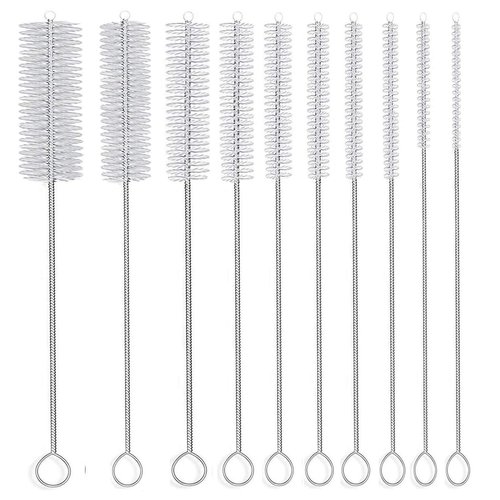 Long Straw Brush, Nylon Pipe Tube Cleaner 8-ihch 10 Different Diameters Set of 10