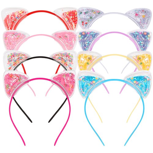COCIDE 8Pcs Cat Ears Headbands Plastic Taylor Party Decorations Transparent Headbands for Girls Gabby Party Favors Kitty Birthday Supplies for Women Cute Halloween Hair Accessories Costume