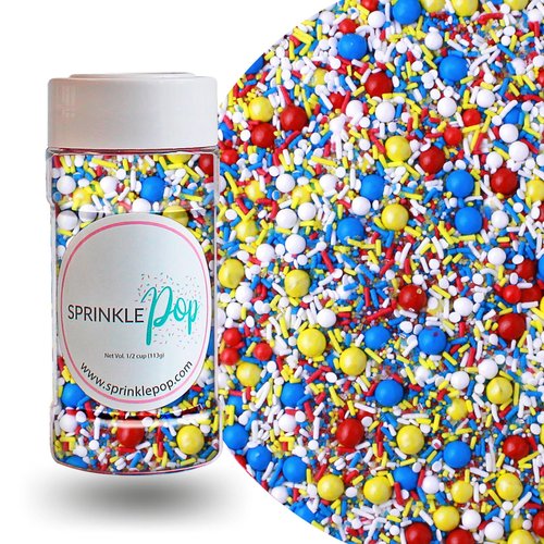 Crash! Boom! Pow! Sprinkles Mix| Superhero Comic Birthday Cake Cupcake Cookie Sprinkles| Ice Cream Candy Decorating Sprinkles Toppers| Red Blue Yellow White Colorful Sprinkles, 4oz