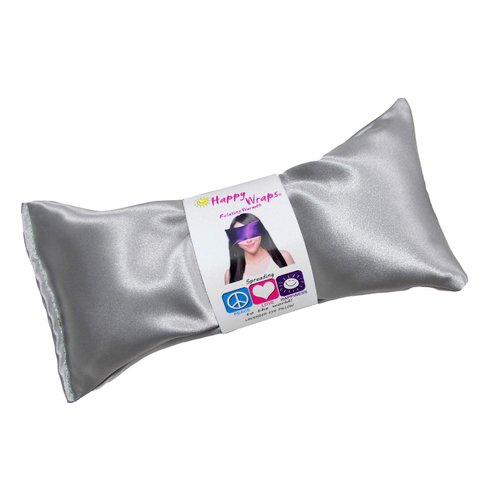 Happy Wraps Lavender Eye Pillow - Hot Cold Aromatherapy Satin Eye Mask for Yoga, Sleeping, Migraines, Stress, Relaxation - Gifts for Women, Birthdays, Coworkers, Christmas - Silver