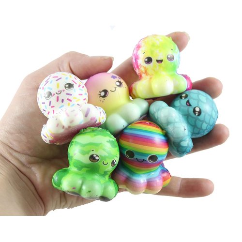 Set of 24 Cute Octopus Micro Slow Rise Squishy Toys - Mini Animal Fidgets - Memory Foam Party Favors, Prizes, OT (Random Selection)