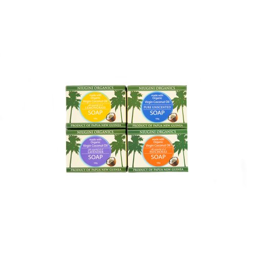 Niugini Organics Certified Super Organic Natural Bar Soap From Premium Coconut Oil - Cold Pressed Bath Soap for Men & Women - Face & Body Soap Bars - Jabon De Baño (Mixed, Pack of 4)