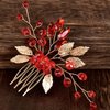 Sparkly Wedding Hair Combs, Crystal Flower Hair Clips Bride Bridesmaid Hair Sides Comb Rhinestone Barrettes, Crystal Hair Pins Hair Accessories for Women Girls (Red)