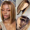 auwiyd Short Straight Front Wigs Human Hair Pre-Plucked Wigs Shoulder Length Bob Honey Blonde Wigs for Black Women Middle Part Wigs (14inch)