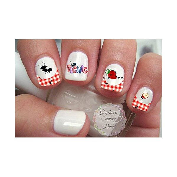 22 Long French Tip Picnic with ANT Nail Art Decals Decal