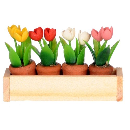 Dollhouse Miniature Window Box w/Flower Pots by International Miniatures
