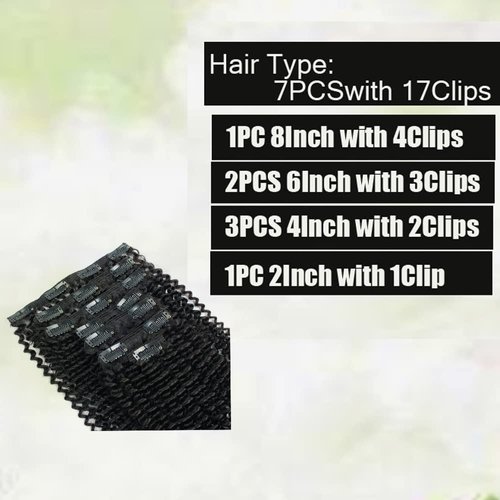 Kinky Curly Clip in Hair Extensions Afro Kinky Curly Clip in Extensions Human Hair for Black Women 3C and 4A 12Inch Clip in Hair Extensions Real Human Hair Extensions 7PCS/Set 120Grams