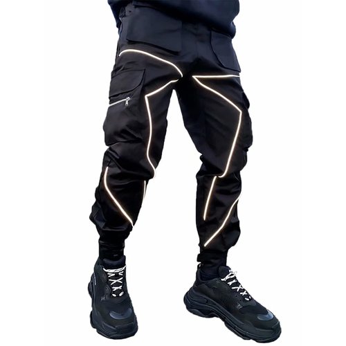 Mens Cargo Pants Hip Hop Techwear Harem Pant Jogger Sweatpants with Pockets Jogging Punk Black L