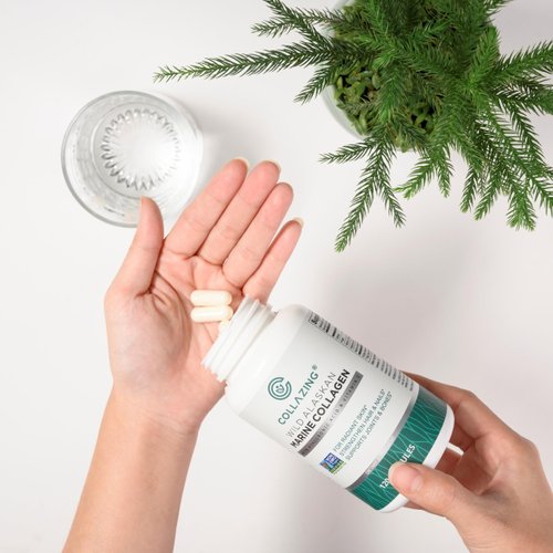 C COLLAZING - Alaskan Wild-Caught Marine Collagen Peptides + Hyaluronic Acid + Vitamin C, for Beautiful Skin, Hair and Nails, 120 Capsules