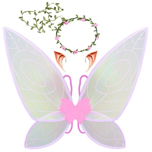LOHZAQ Butterfly Fairy Wings Costume for Women Girl, Sparkle Princess Wing for Halloween Party Favor with Elf Ears Flower Crown