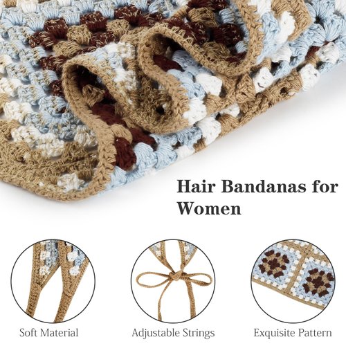 Qlauca 3Pcs Bandanas for Women Crochet Headband Triangle Head Scarf for Women's Hair Cute Knitted Kerchief