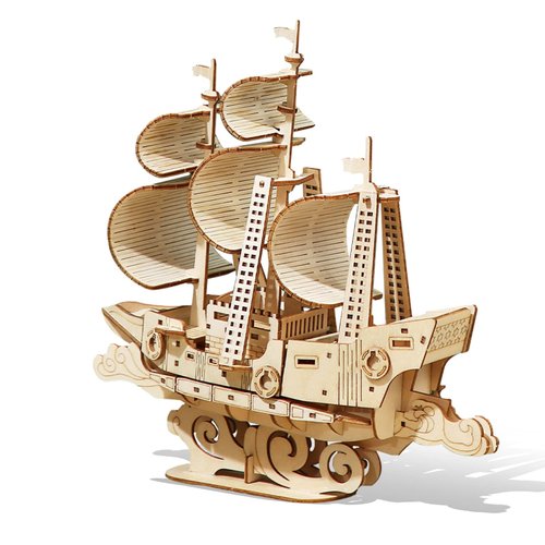 3D Wooden Sailboat Puzzle for Adults Wood Block Puzzle-Model Building Kit-Gift for Birthday/Father's Day